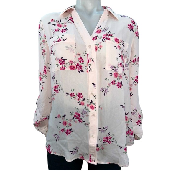 Candies Long Sleeve Pink, Purple, Green Burgundy Floral Size M Button-Up Blouse - Picture 1 of 10